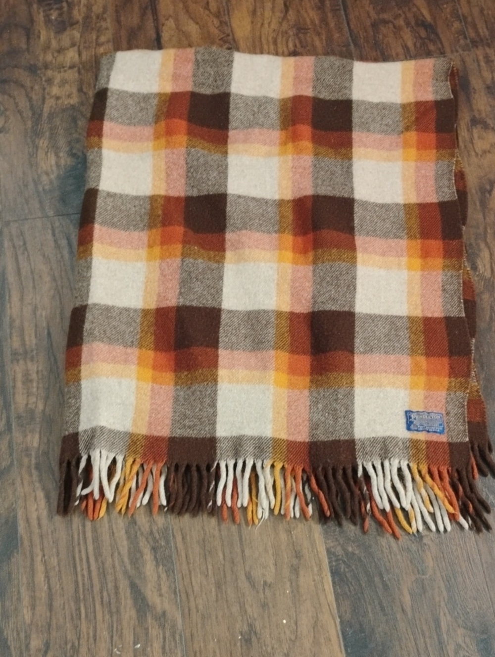 Plaid Woven Throw Blanket in Brown, Orange & Cream